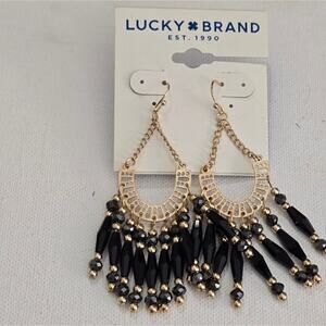 Lucky brand Black and‎ Gold Tassel Chandelier Dangle Drop Earrings